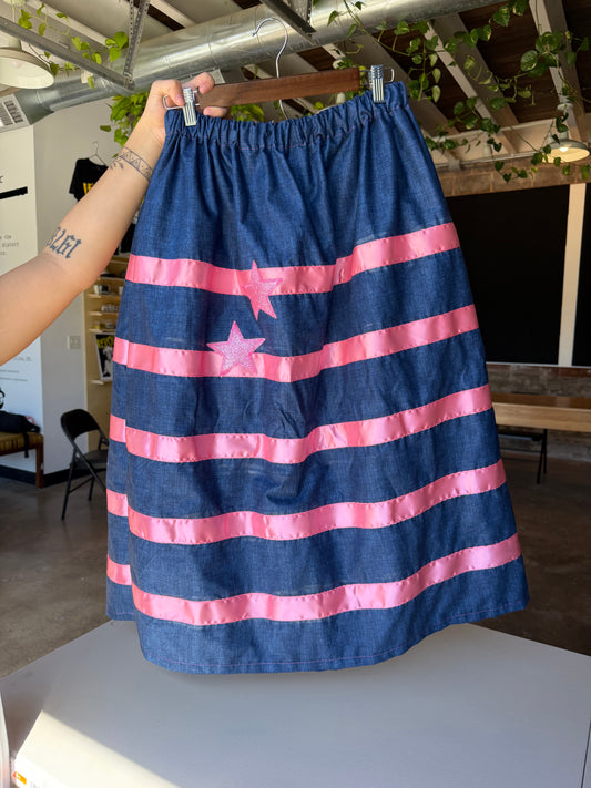 Denim pink Ribbon Skirt