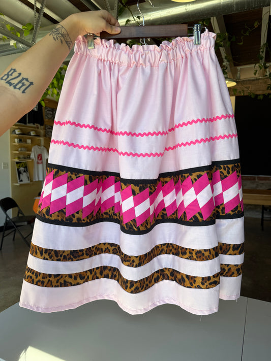 Pink Patchwork Cheetah Ribbon Skirt