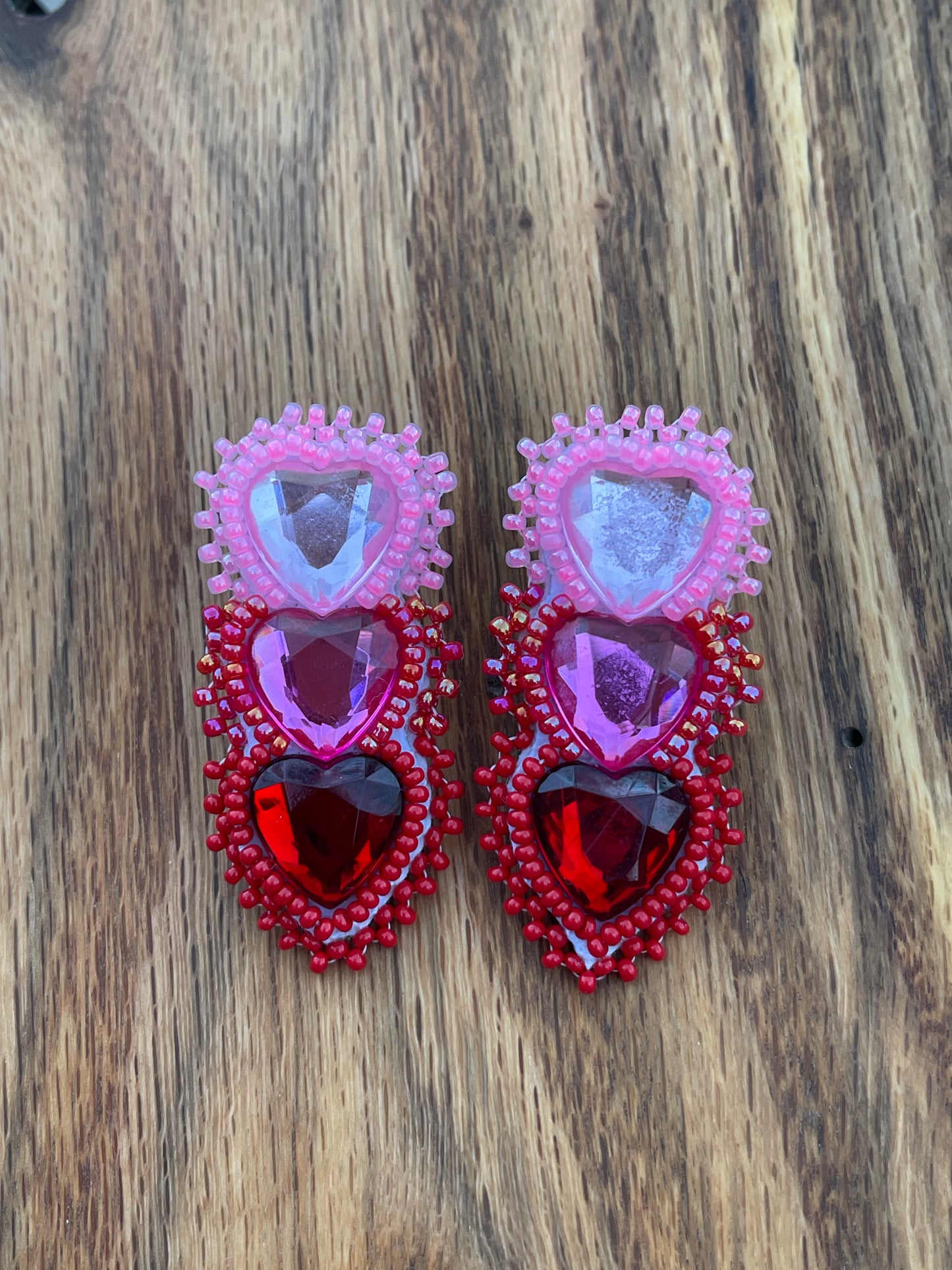 Tri Colored Heart Studs